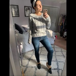 Gray and white crew neck sweater